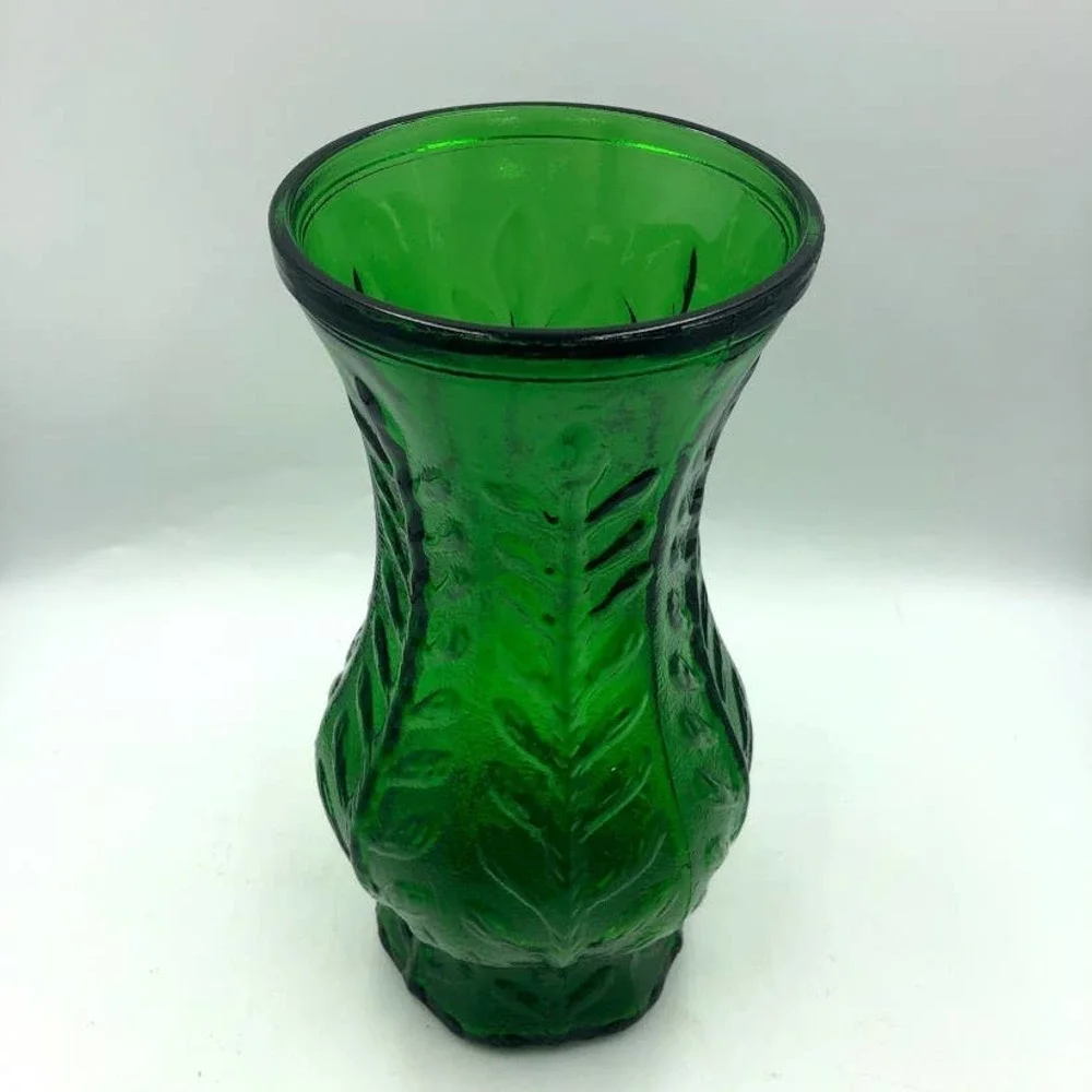 Vintage 1980 FTD Green Glass Flower Vase